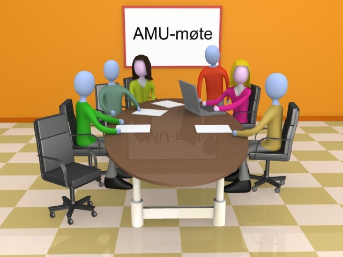 Tegnet bilde av et AMU-møte - Klikk for stort bilde